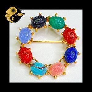 🔴 Scarab Beetle Brooch - Egyptian Revival  Pin